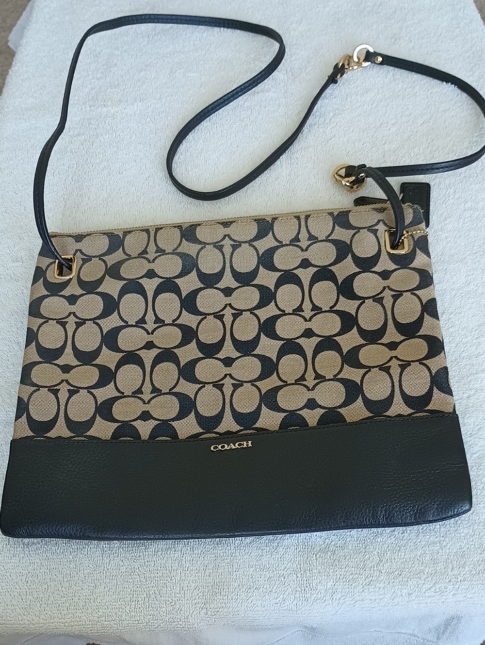 Coach #51086 Madison Khaki Black Signature Canvas Slim Crossbody File Bag - Picture 12 of 14